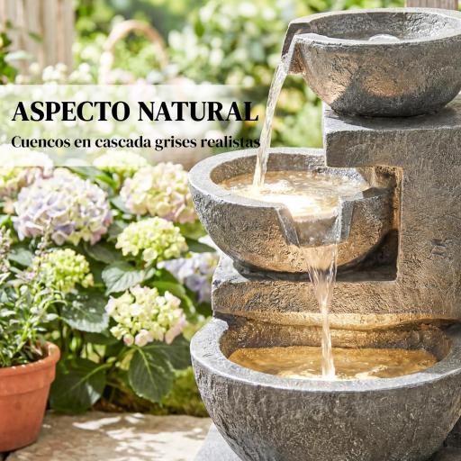 Fuente de Jardín con Iluminación LED y Bomba Fuente Decorativa en Cascada de 3 Niveles 40x37x61 cm Multicolor [6]