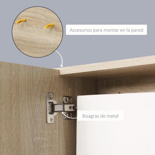 Armario con Espejo para Baño con 3 Estantes Abiertos y 1 Estante Interior Estilo Moderno 60x18x50 cm Natural [8]