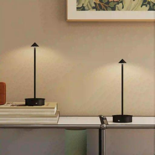 Juego de 2 Lámparas de Mesa LED Recargables con USB y Control Táctil y Luz Regulable Ø10x30 cm Negro [4]