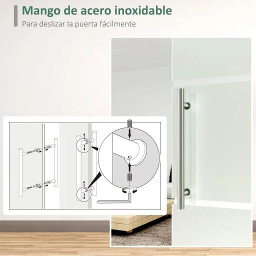 Puerta Corredera de Cristal 90x205 cm Puerta Corrediza Deslizante con Riel de Cristal de Seguridad Translúcido [8]