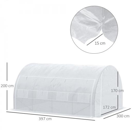 Invernadero de Túnel Invernadero de Jardín 4x3x2 m con Puerta y 8 Ventanas Enrollables para Cultivos Plantas Blanco [1]