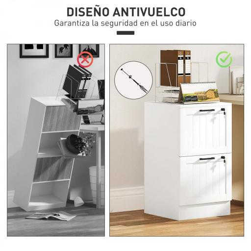 Mueble Archivador con 2 Cajones Cajonera para Escritorio con Cerraduras Rieles Colgantes Ajustables para A4 Blanco [5]
