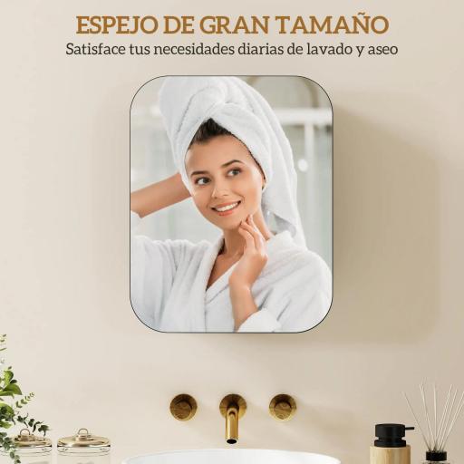 Armario de Baño con Espejo Diseño con Bordes Curvados Estantes Ajustables 40,2x10,2x50,9 cm Negro [3]