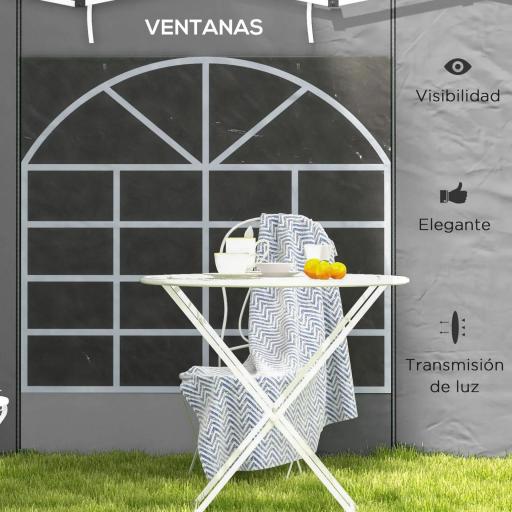  2 Paredes Laterales para Carpas 300x200 cm con Ventana Enrollable y Puerta con Cremallera para Carpa 3x3 m o 3x6 m Gris [1]