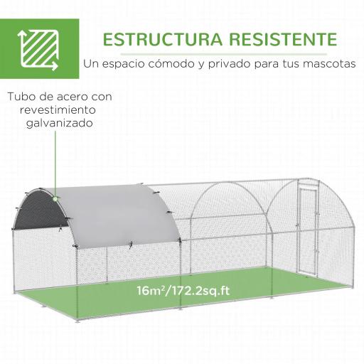Gallinero de Exterior Grande para 12-18 Gallinas de Acero Galvanizado y Techo de Tela Oxford 5,7x2,8x1,97 m Plata [1]