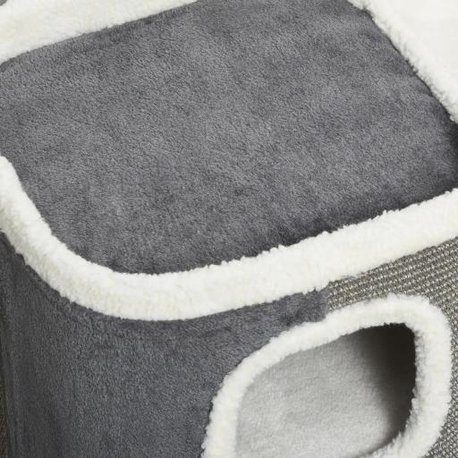 Barril Rascador para Gatos de 2 Niveles con Cuevas de Sisal Felpa Suave y Plataforma de Vellón 40x40x49 cm Gris [7]