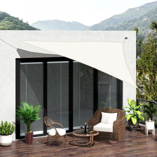 Toldo Vela Triangular 6x6x6 m Vela de Sombra para Jardín Patio Terraza Poliéster Anti UV Color Crema