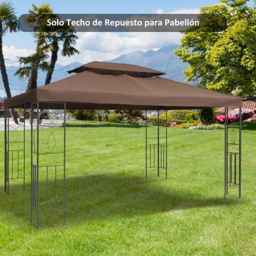 Techo de Repuesto para Cenador 4x3 m Cubierta de Repuesto con Techo Doble 10 Orificios de Drenaje y Protección UV Toldo de Recambio para Pabellón Gazebo Marrón