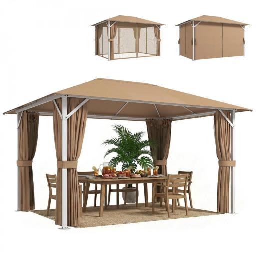 Carpa para Jardín 3x4 m con Techo Ventilado 4 Paredes y 4 Mosquiteras UPF50+ para Exterior Terraza Caqui [9]