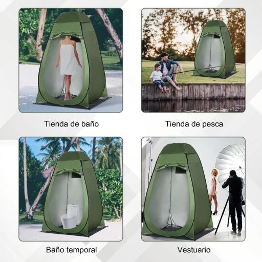 Tienda de Ducha Camping Portátil con Bolsillo Bolsa de Transporte y UV 20+ para Baño Inodoro 126x124x189 cm Verde Oliva [3]