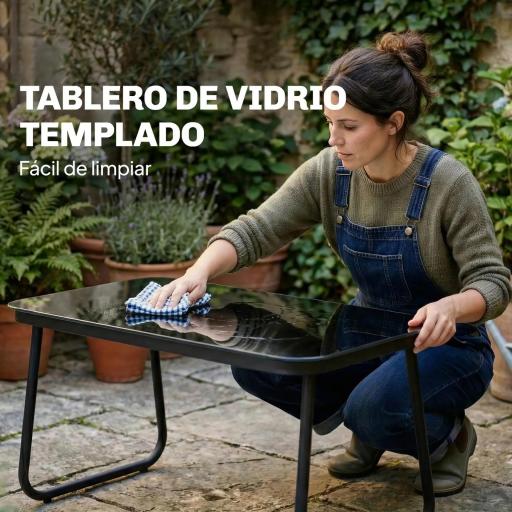 Conjunto Jardín Exterior de 4 Piezas con Sofá de 2 Plazas 2 Sillones Mesa de Vidrio Templado Tela Textilene Gris Oscuro [3]