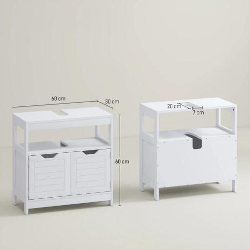 Armario para Debajo de Lavabo Gabinete de Baño con Estante 2 Puerta de Almacenamiento Dispositivo Antivuelco Resistente a la Humedad 60x30x60 cm Blanco [1]