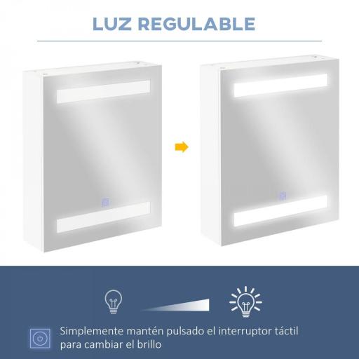 Armario de Baño con Espejo y Luz LED con 2 Estantes e Interruptor Táctil para Dormitorio Aseo 50x15x60 cm Blanco [2]