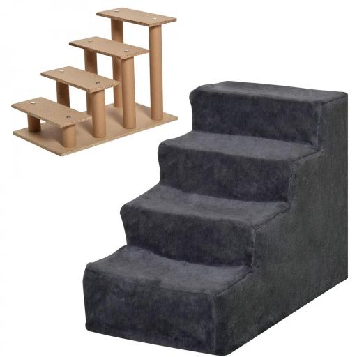 Escalera para Mascotas de 4 Peldaños con Funda Extraíble y Lavable para Cama Sofá 60x35x44 cm Gris Oscuro [9]