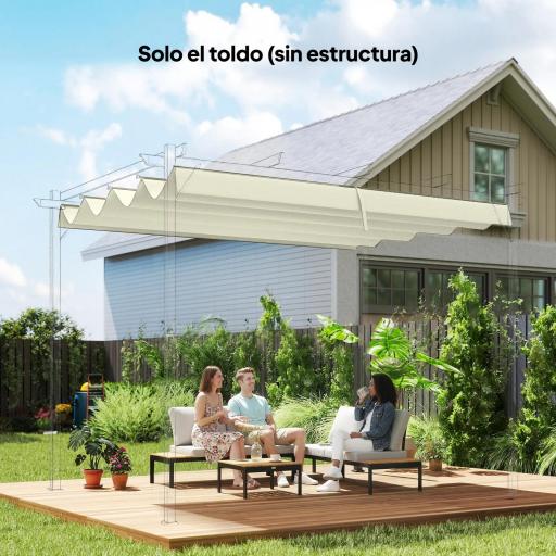 Techo de Repuesto Retráctil 3x2,5 m para Marco de 2,85x2 m Toldo de Tela Solo para Cenador Jardín con 8 Orificios Crema [7]