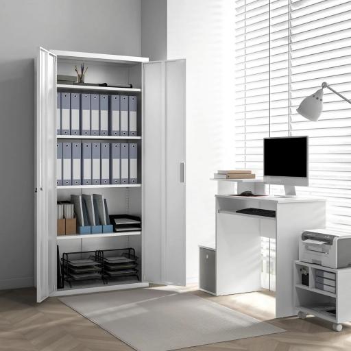 Archivador con Llave Estantes Ajustable Armario Archivador Metálico para Oficina Estudio Salón 80x40x180 cm Blanco [7]