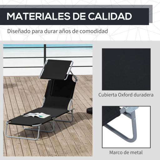 Tumbona de jardín Plegable con Toldo y Respaldo Reclinable para Jardín Terraza Acampada 187x58x36cm Negro [4]