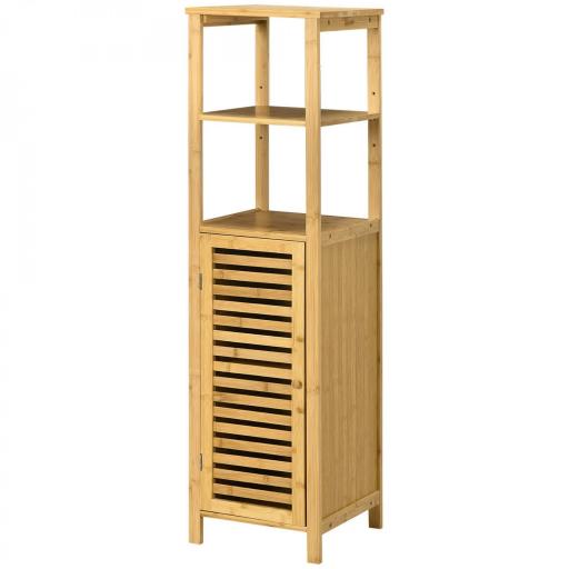 Armario Auxiliar de Baño de Bambú Estantería de Baño con 2 Estantes Abiertos y Puerta de Rejilla 32,9x29,9x120cm Natural [9]