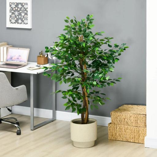 Planta Artificial con Troncos Naturales 150 cm Ficus Sintética con 882 Hojas Decoración para Hogar Verde [4]