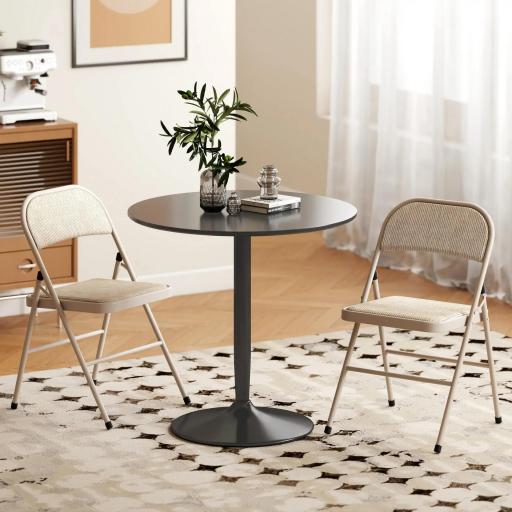 Juego de 2 Sillas Plegables Tapizadas en Lino Sintético con Respaldo y Estructura de Acero para Salón 45x46x78 cm Beige