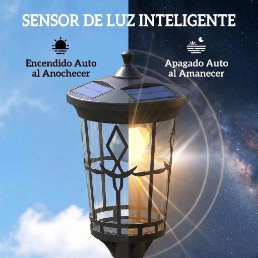Farola Solar Exterior de Jardín con Macetero 2 Modos de Brillo 100/50 lm IP44 Encendido/Apagado Automático Negro [7]
