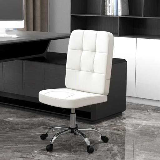 Silla de Oficina sin Brazos Silla de Escritorio Giratorio de Piel Sintética con Altura Ajustable 45x59x90-100 cm Blanco