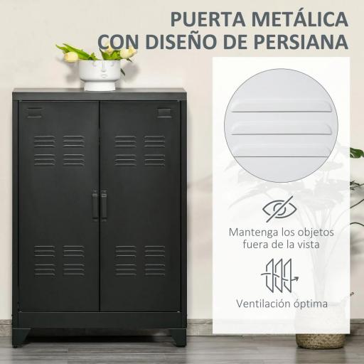 Armario Metálico con Doble Puerta y 2 Baldas Ajustables Mueble Multiusos para Oficina Salón Dormitorio 75x33x110cm Negro [6]
