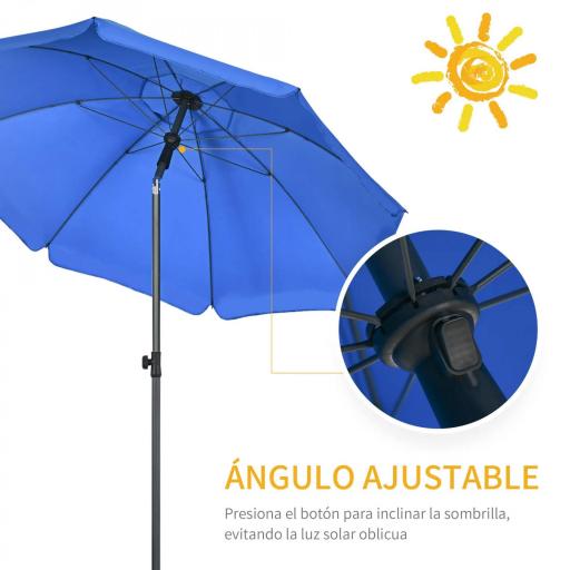 Sombrilla de Playa con Protección UV50+ Mástil de Ø32 mm y Toldo Ajustable Ø180x209 cm Azul [3]