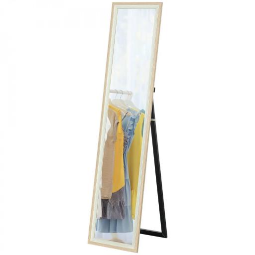 Espejo de Cuerpo Entero 157x37 cm Espejo de Pie o de Pared con Marco de MDF y Soporte Blanco y Natural [6]