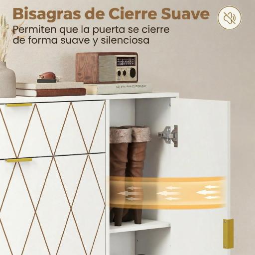 Mueble Zapatero Moderno con 2 Cajones Abatibles Armario y Estantes Ajustables para 10-14 Pares de Zapatos Blanco [2]