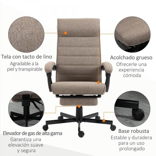 Silla de Oficina Reclinable con Altura Ajustable Reposabrazos y Reposapiés Retráctil 68x67x106-114 cm Marrón [2]