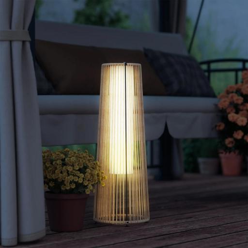Farola Solar Exterior de Ratán Sintético con Luces LED Encendido y Apagado Automático Impermeable Ø21,5x61 cm Natural