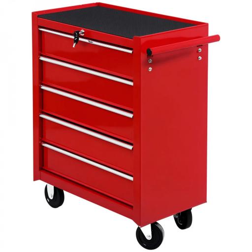 Carro caja de herramientas taller movil con 5 cajones 4 ruedas chapa de Acero Rojo [2]