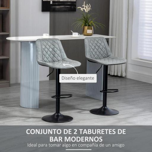 Juego de 2 Taburetes de Bar Giratorios Altura Ajustable 86-106 cm Tapizada en Cuero Sintético Respaldo y Reposapiés Gris [2]