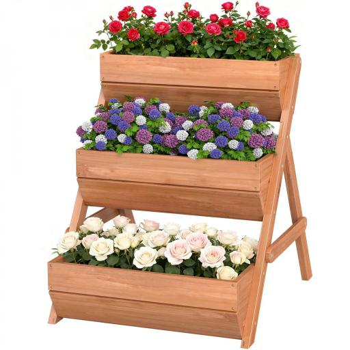 Jardinera de Madera de 3 Niveles Jardinera Elevada Exterior con Orificios de Drenaje 65x75x76 cm Marrón [10]