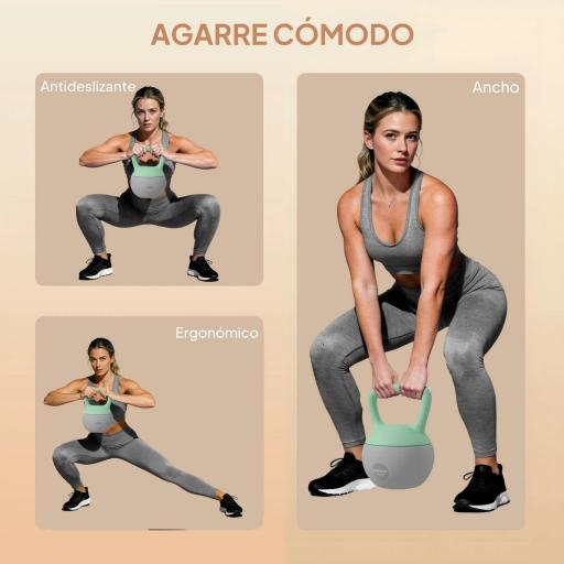 Pesa Rusa 10 kg Kettlebell Relleno de Arena Metálica Mango Antideslizante para Entrenar en Casa 21x21x30cm Verde y Gris [3]