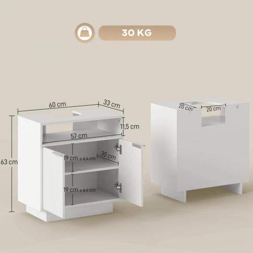 Mueble bajo Lavabo con 2 Puertas Acanaladas y Compartimento Abierto para Lavabo sin Pedestal 60x33x63 cm Blanco [7]