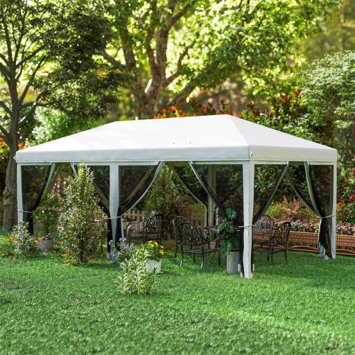 Carpa Plegable Pop-Up Gazebo 6x3 m con 6 Paredes Laterales de Malla Anti-UV y Bolsa de Transporte Crema [6]