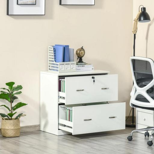 Cajonera de Oficina con 2 Cajones para Carpetas Colgantes con Cerradura y 2 Llaves 77x42x72 cm Blanco [5]