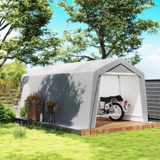 Carpa de Almacenamiento Exterior 3x6 m con Tela PE Resistente al Agua y Rayos UV Puerta Enrollable y Ventanas Gris [7]