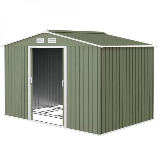 Cobertizo de Jardín 4,9 m² 277x195x192 cm con 2 Puertas Corredizas Base Refuerzo (Suelo NO Incluido) Verde Claro [8]