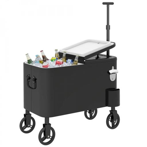 Carrito Nevera de 56L con Ruedas Mango Ajustable Abrebotellas Recogetapas Drenaje y Asa 75x35x120 cm Negro [9]