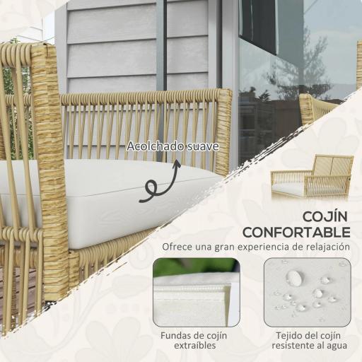 Juego de 4 Piezas Muebles de Terraza con 1 Sofá de 2 Plazas 2 Sillones y 1 Mesa de Centro con Encimera de Cristal Beige [2]