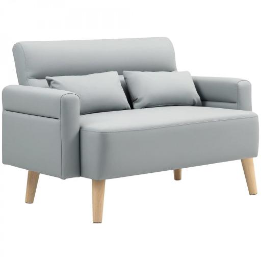 Sofá de 2 Plazas con Tapizado de Cuero Sintético Acolchado Grueso y Patas de Madera para Salón 117x78x78 cm Gris [8]