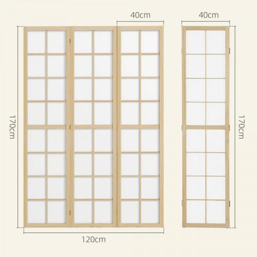 Biombo Plegable de 3 Paneles Separador de Ambientes para Sala de Estar Dormitorio y Oficina 120x170 cm Madera y Blanco [7]