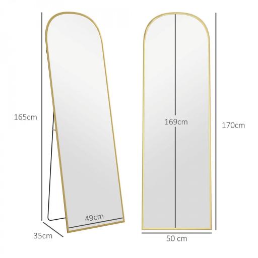 Espejo de Cuerpo Entero 50x170 cm Independiente o Pared con Marco de Aleación de Aluminio y Soporte Dorado [1]