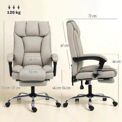 Silla de Escritorio con Reposapiés Respaldo Reclinable Acolchado Grueso Tapizada en Cuero Sintético Caqui [1]