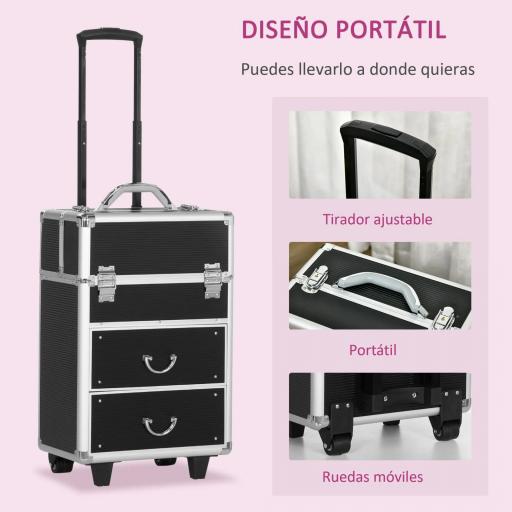 Maleta de Maquillaje Profesional Estuche para Cosmética con 6 Cajones Extensibles y Cierre Llave 36x23x58cm Negro [4]