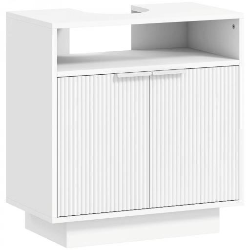 Mueble bajo Lavabo con 2 Puertas Acanaladas y Compartimento Abierto para Lavabo sin Pedestal 60x33x63 cm Blanco [3]