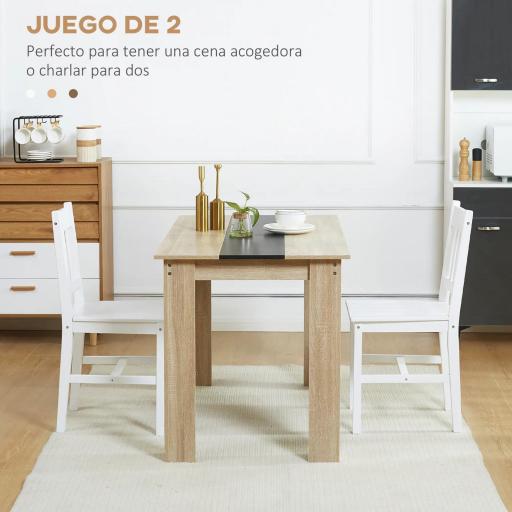 Juego de 2 Sillas de Comedor Blancas Silla de Cocina con Respaldo de Listones Marco de Madera de Pino 41x46,5x85,5 cm [2]
